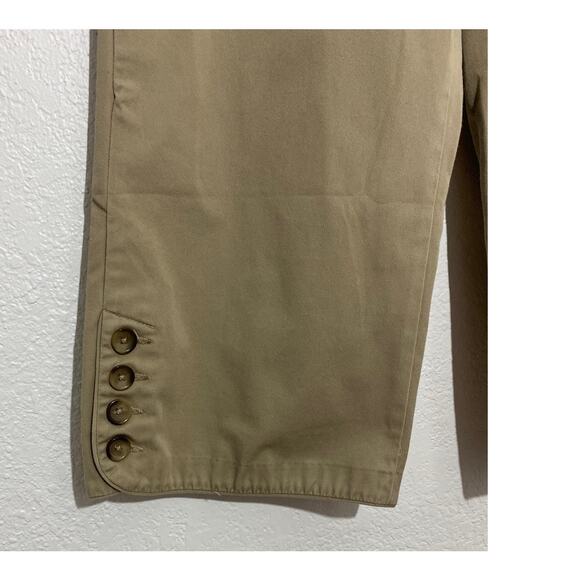 VTG Lands' End Sz 14 Brown Khaki Wide Leg Capri Side Button Elastic Waist Casual - Picture 3 of 7